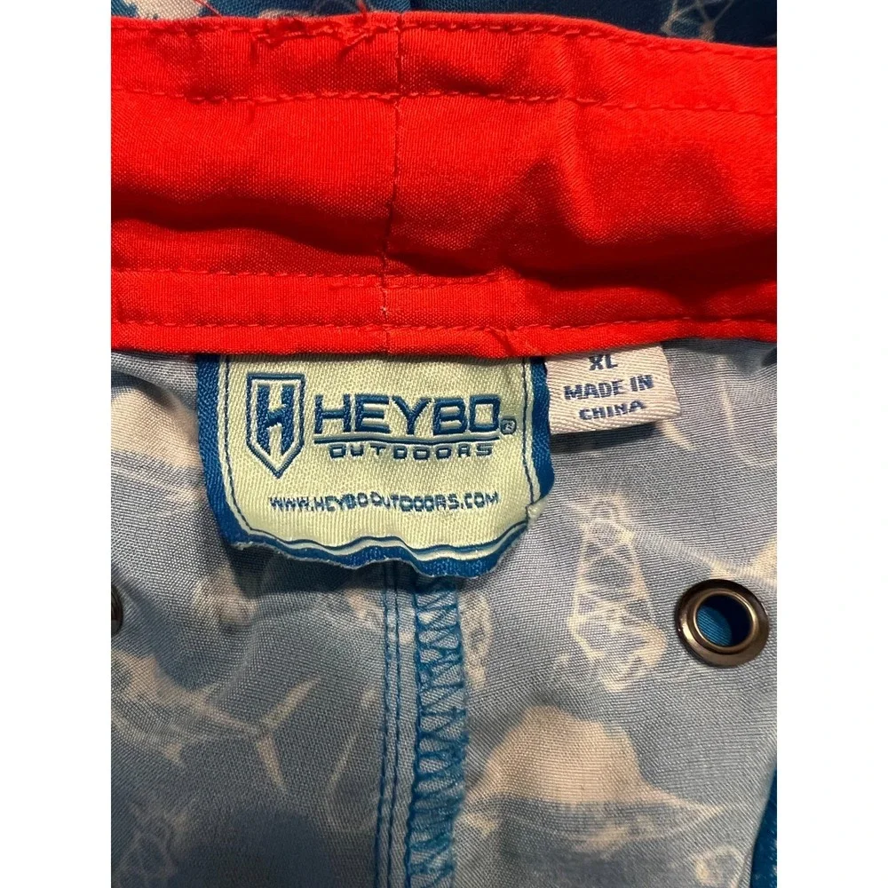 Heybo Outdoors Shorts Mens XL Blue‎ White Fishing Swim Trunks Quick Dry Pockets